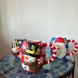 PIA Set of 3 Mugs Christmas snowmen and Santa ceramic mugs